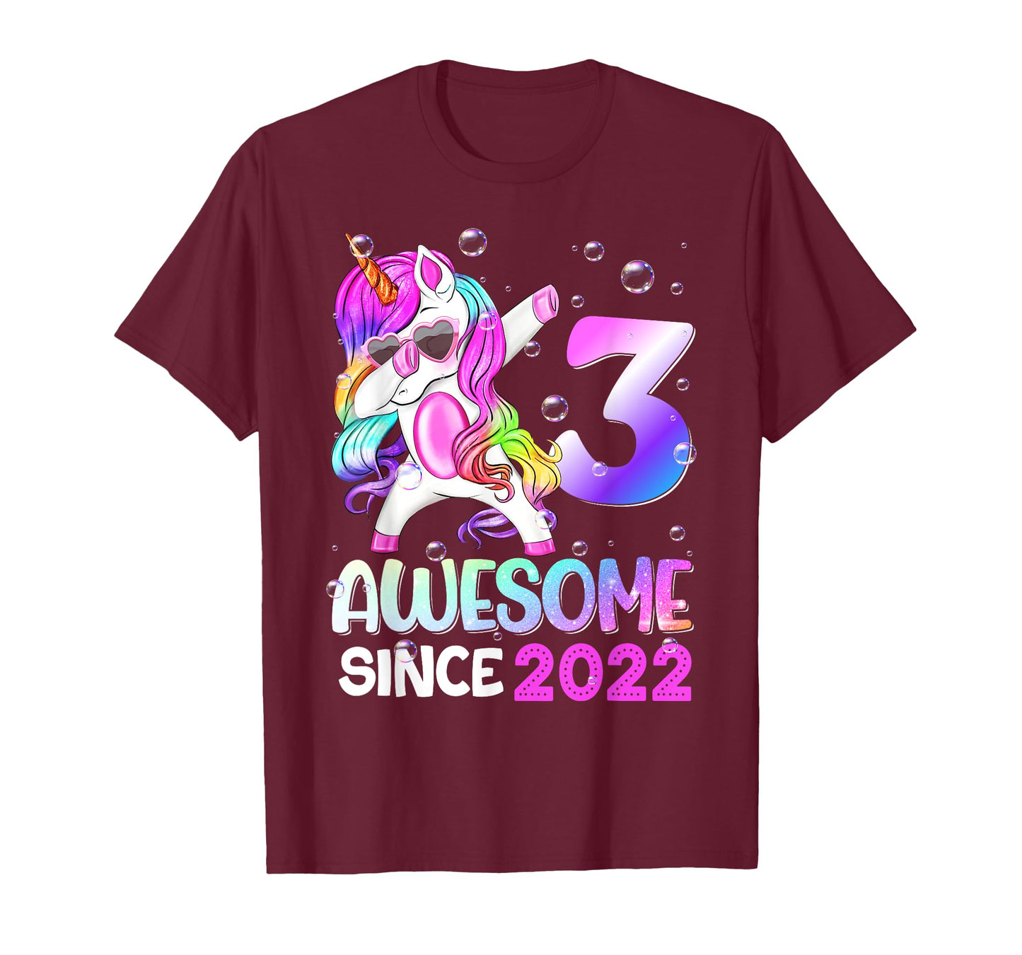 Awesome Since 2022 Dabbing Unicorn 3th Birthday T-Shirt