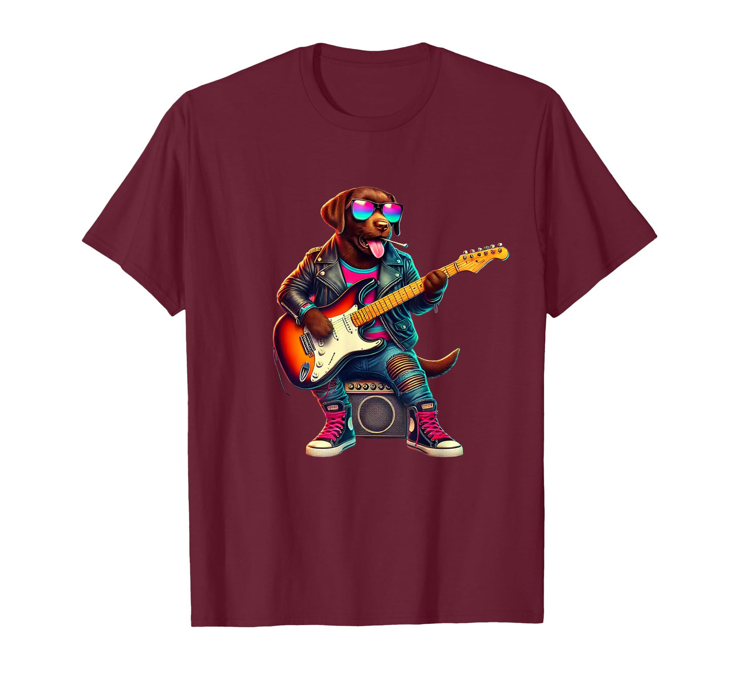 Chocolate Lab Electric Guitar Funny Dog Rock Band Musician T-Shirt for Men Women Kids