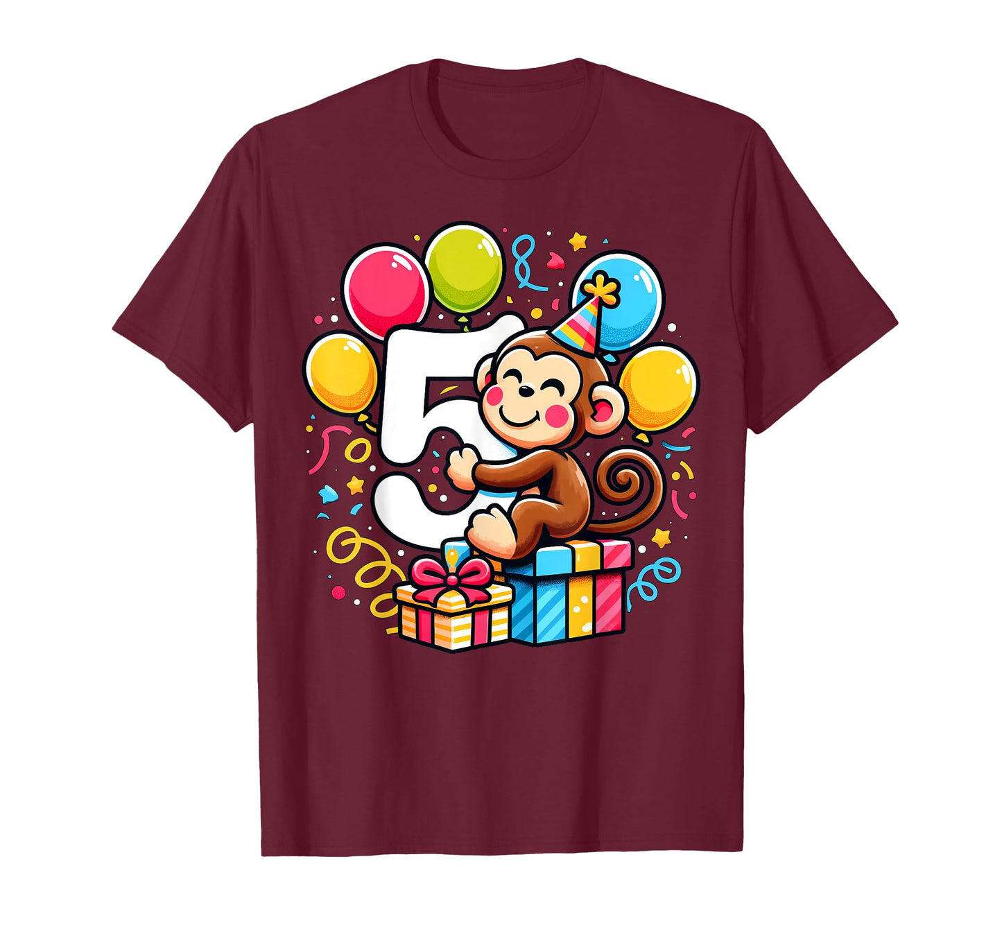 Bday fifth Boys, Girls, Kids age five 5th birthday Monkey T-Shirt