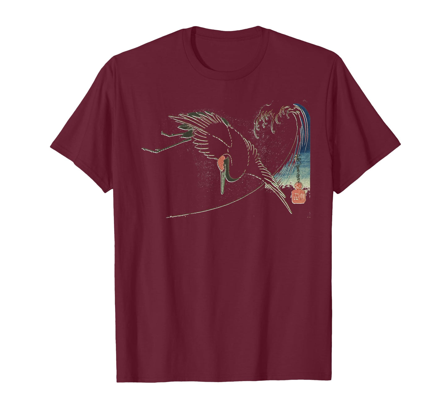 Vintage Japanese Fine Art: Crane Bird Flying Over Ocean Wave T-Shirt