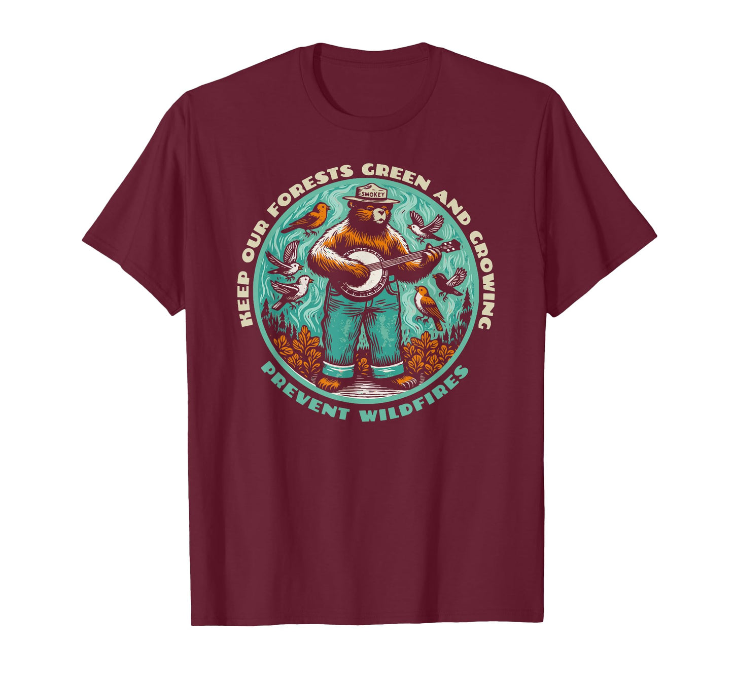 Prevent Wildfires Smokey Bear, Banjo & Birds T-Shirt