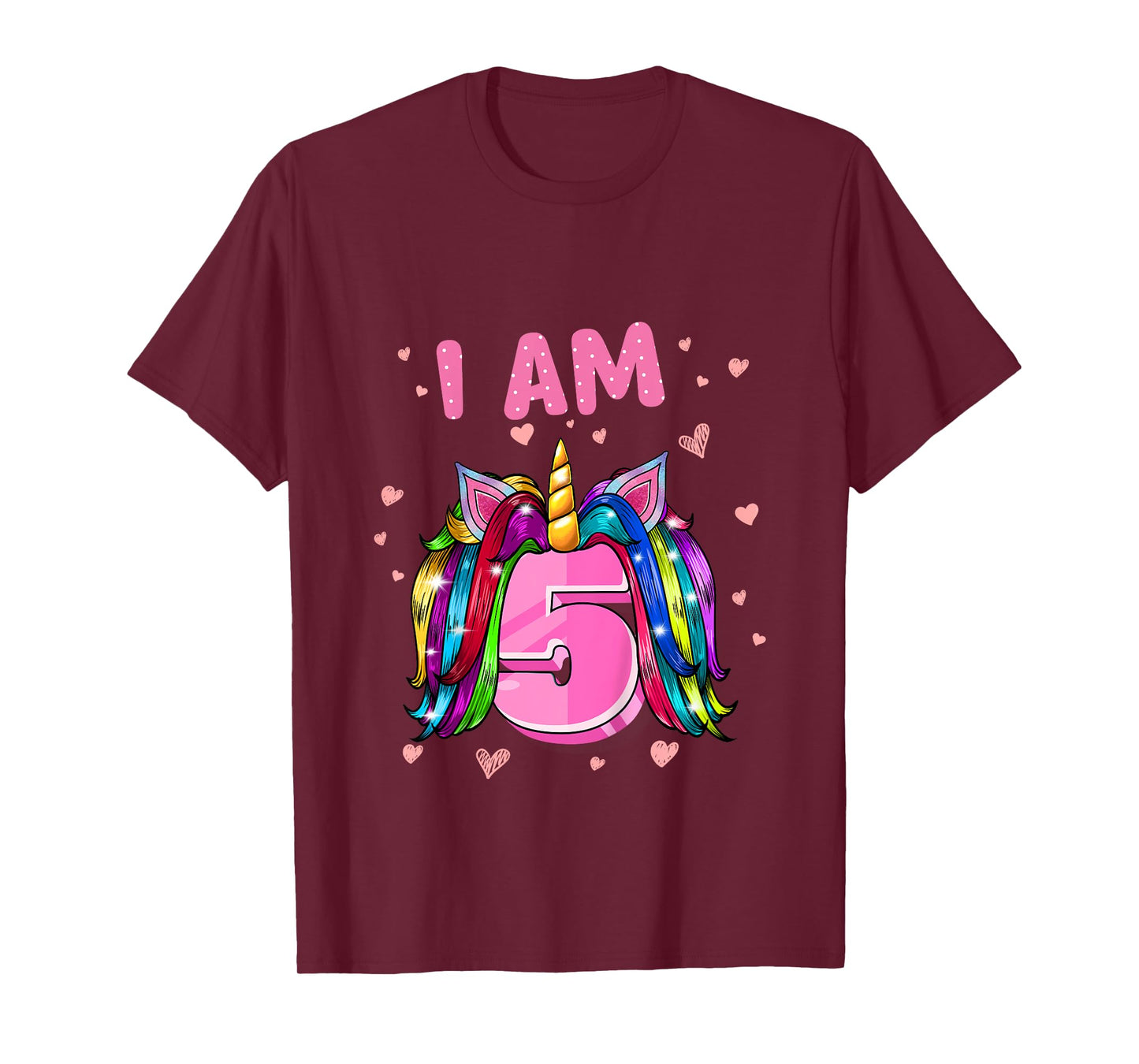 Girl 5th Birthday Unicorn I Am 5 T-Shirt