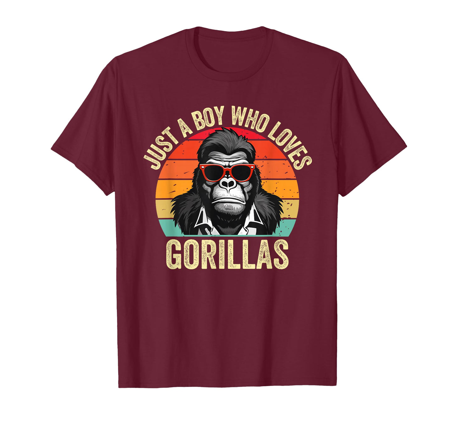 Just A Boy Who Loves Gorillas Kids Retro Gorilla Sunglasses T-Shirt