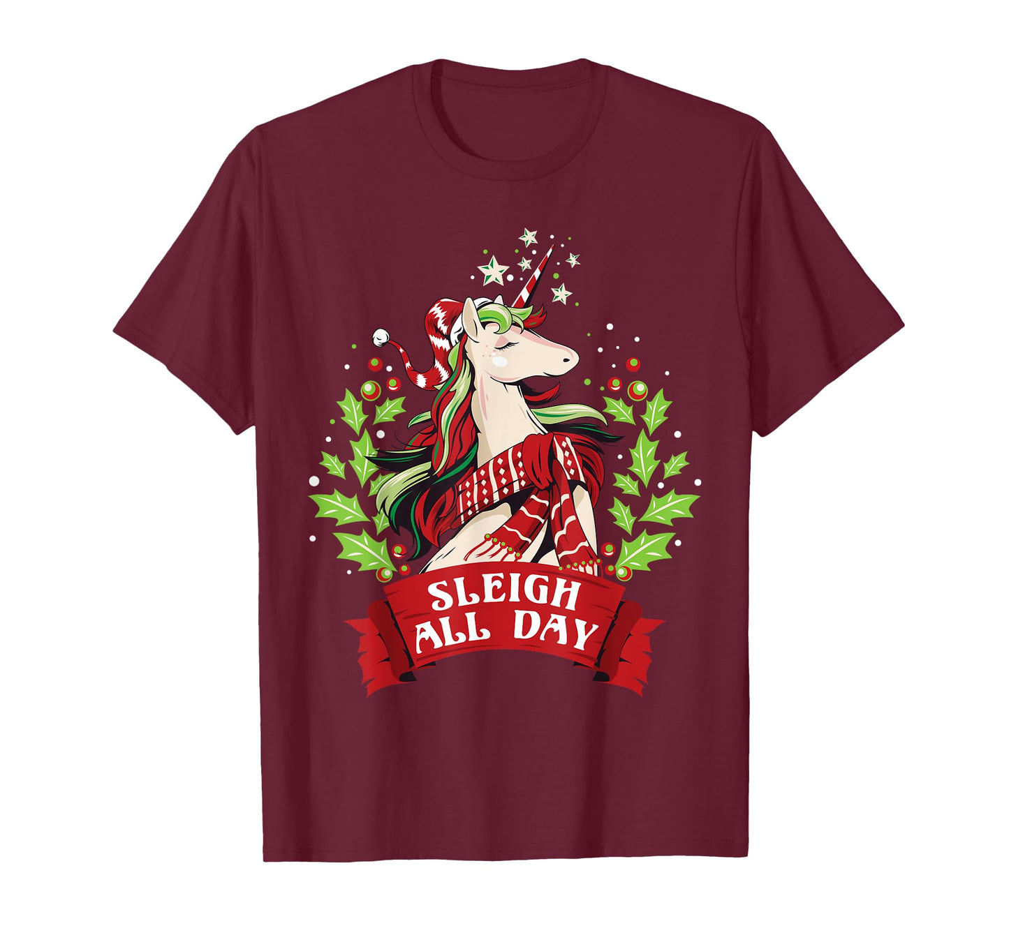 Sleigh All Day Cute Santa Unicorn Christmas T-Shirt