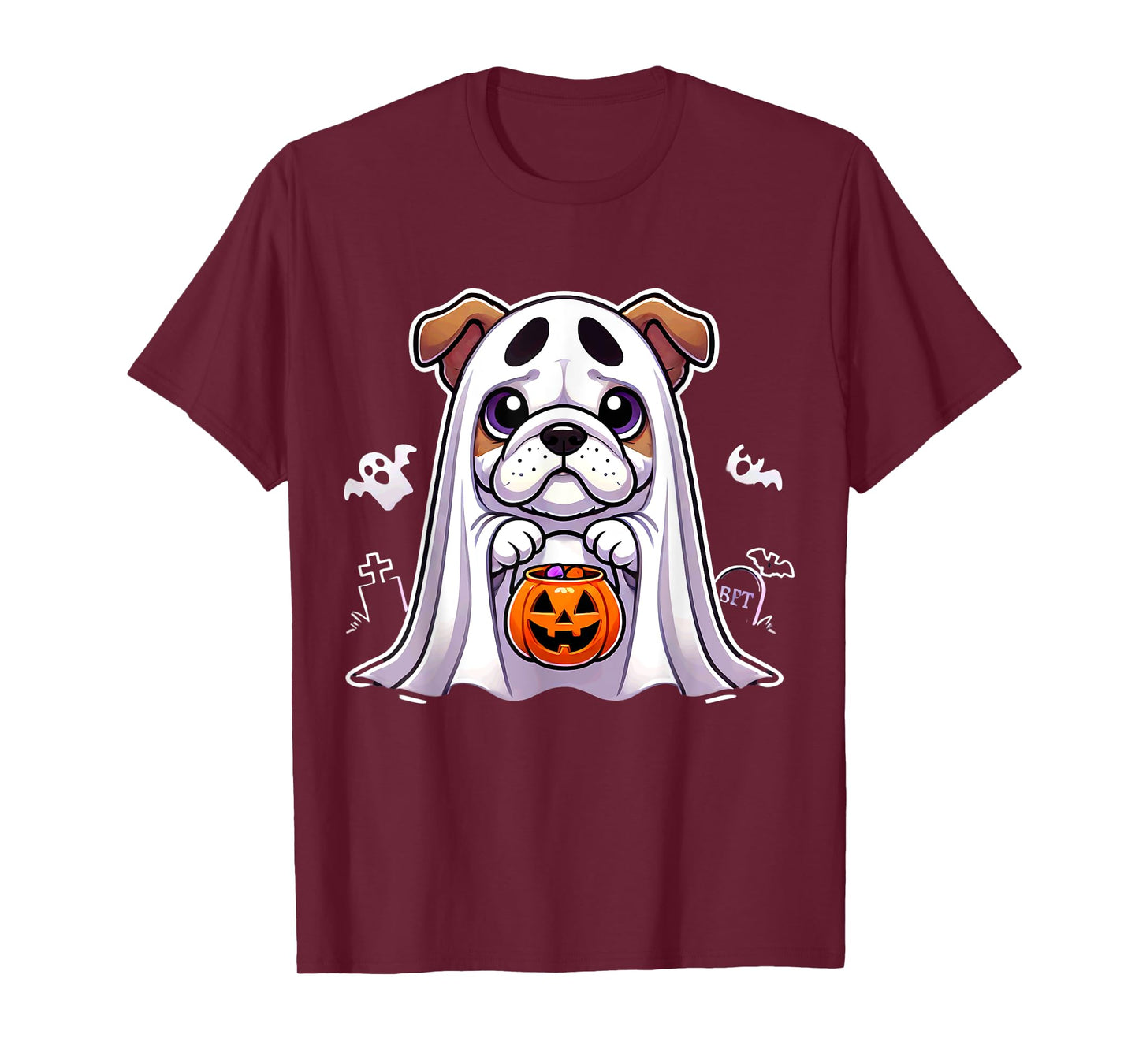 Bulldog Ghost Halloween Dog Men Women Kids T-Shirt