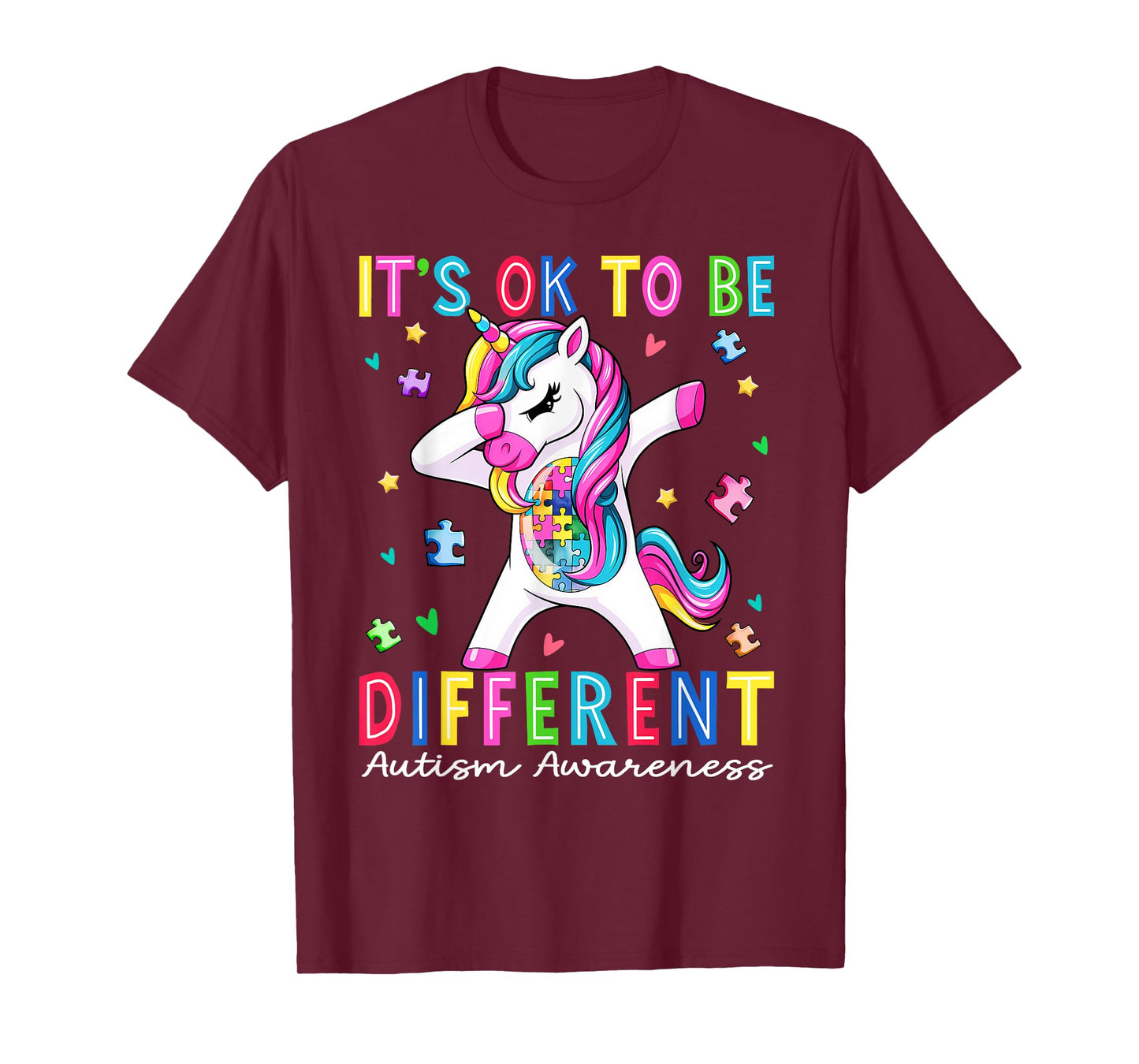 Cute Unicorn It is Ok To Be Different Autism Awareness Girls T-Shirt