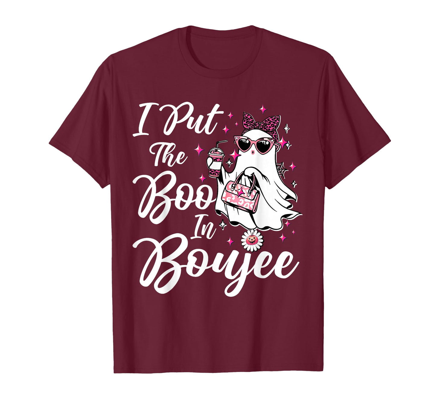 I Put The Boo in Boujee Ghost Funny Pink Leopard Halloween T-Shirt