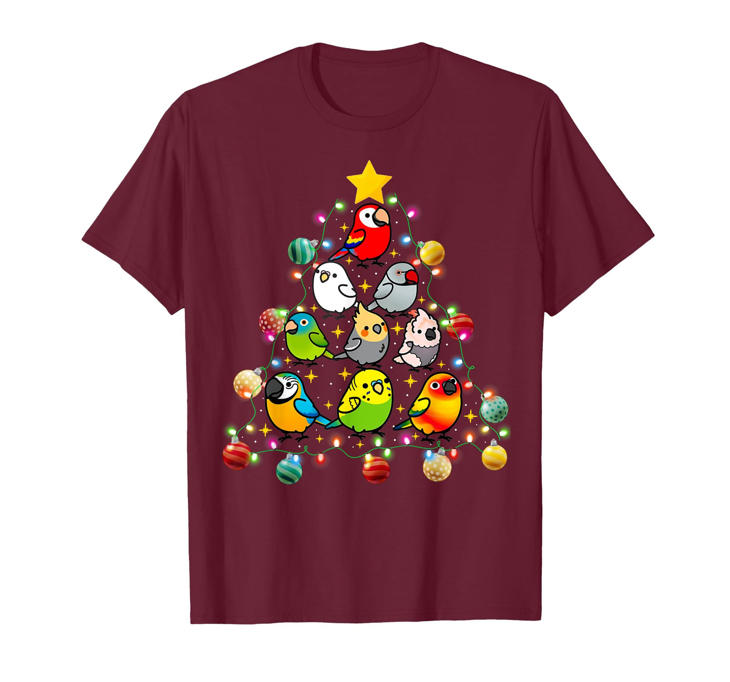 Parrot Christmas Light Ornament Tree Xmas Mom Dad Bird T-Shirt