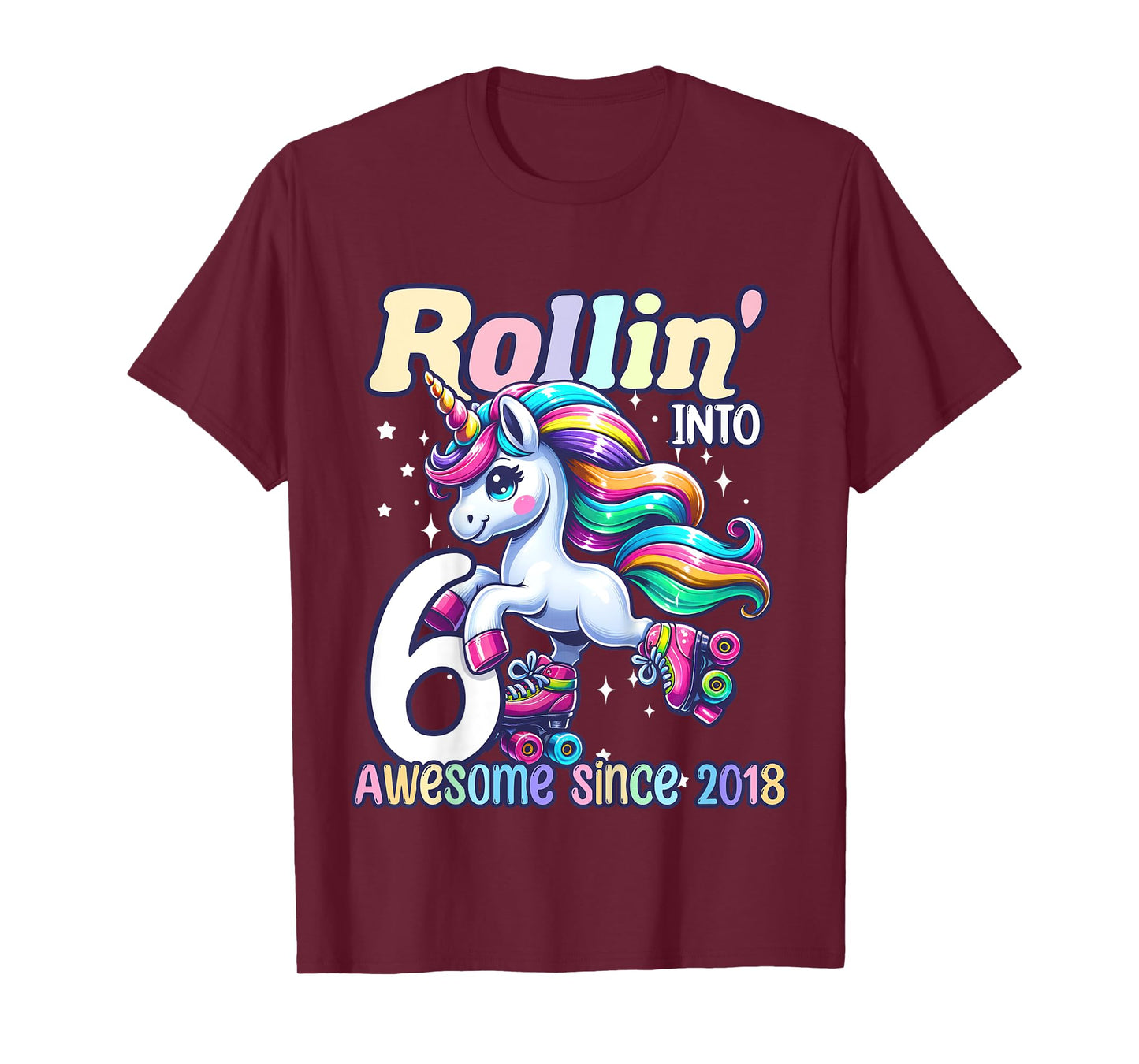 Kids Unicorn 6th Birthday 6 Year Old Roller Skate Party Girls T-Shirt