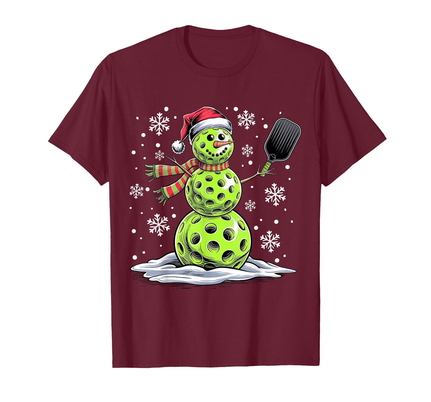 Pickleball Snowman Player Santa Hat Christmas Funny T-Shirt