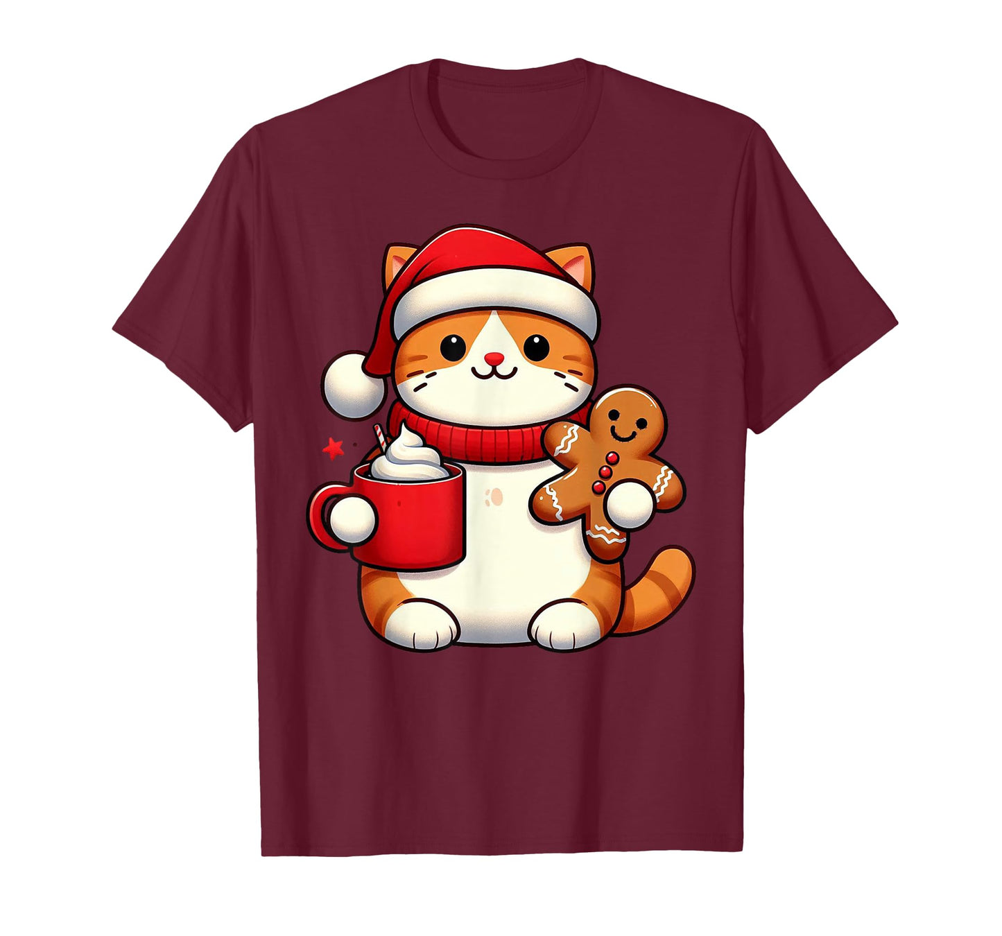 Cat Santa Hat Christmas Holiday Xmas Coffee Gingerbread T-Shirt for Men Women