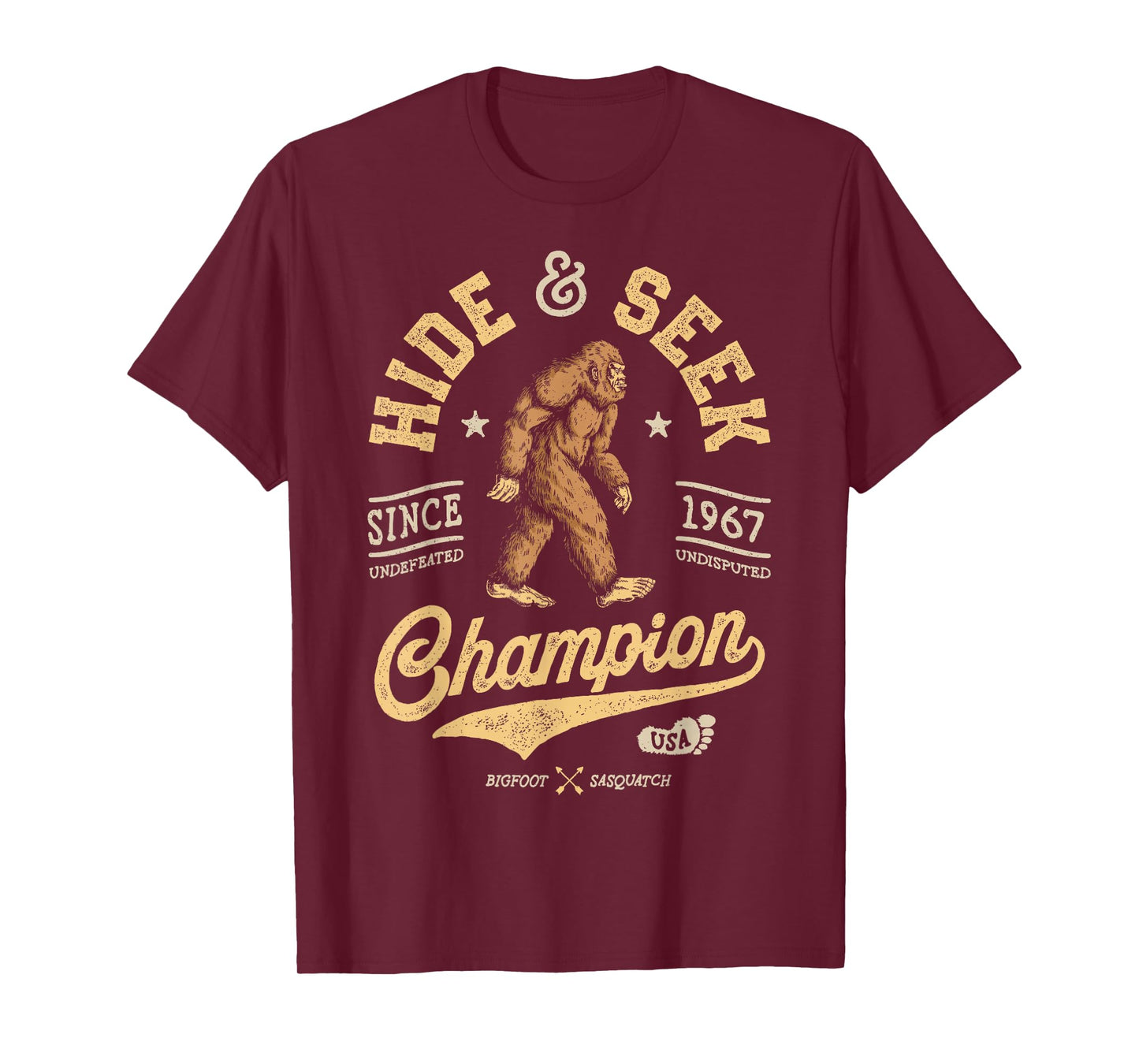 Bigfoot Hide And Seek Champion Funny Sasquatch Retro Vintage T-Shirt