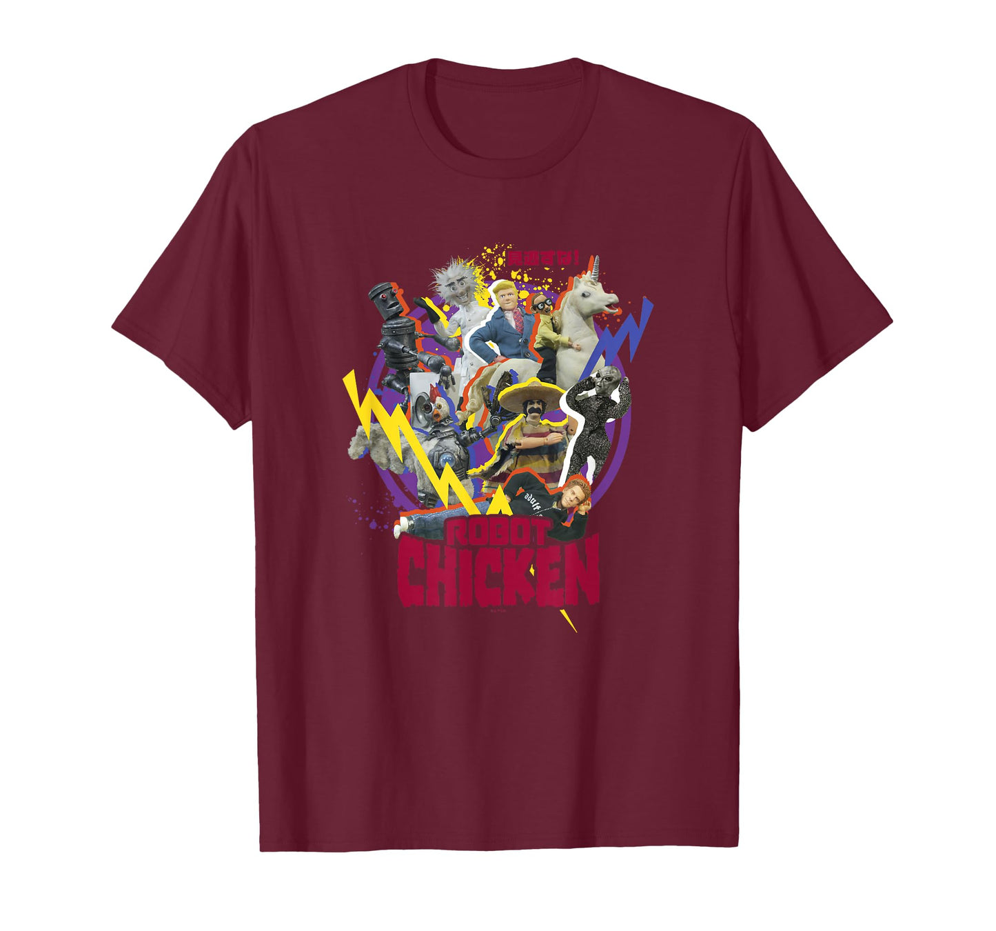 Robot Chicken Classic Characters Colorful Kanji Group Shot T-Shirt