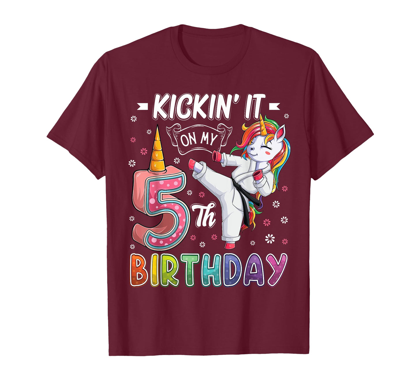 Unicorn Karate 5th Birthday Five 5 Years Old Taekwondo Kids T-Shirt