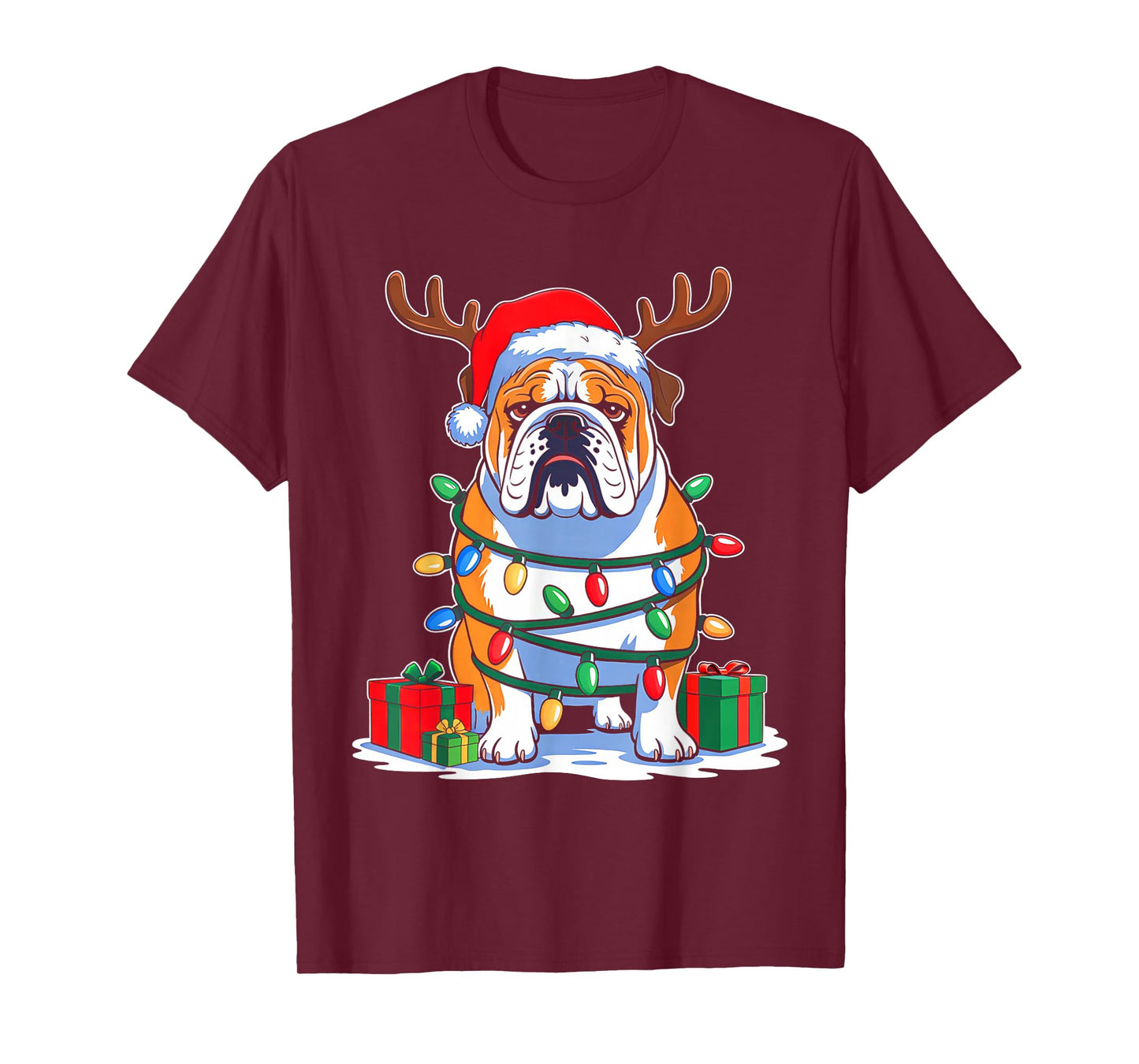English Bulldog Dog Tree Christmas Lights Funny Xmas Pajamas T-Shirt