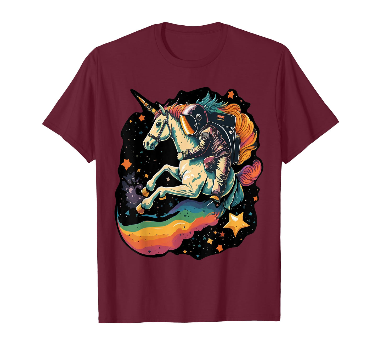 Cool Astronaut Spaceman Riding A Rainbow Unicorn In Space T-Shirt