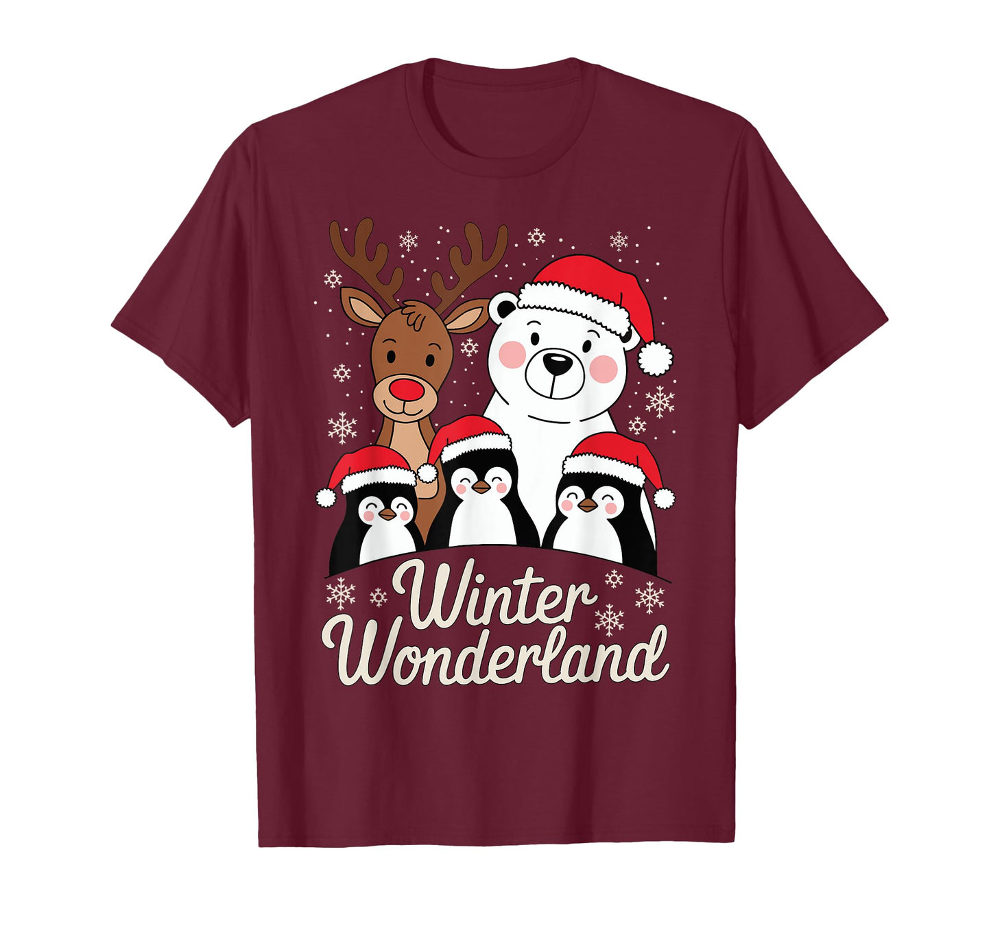 Winter Wonderland Reindeer Polar Bear Penguin Xmas Art T-Shirt