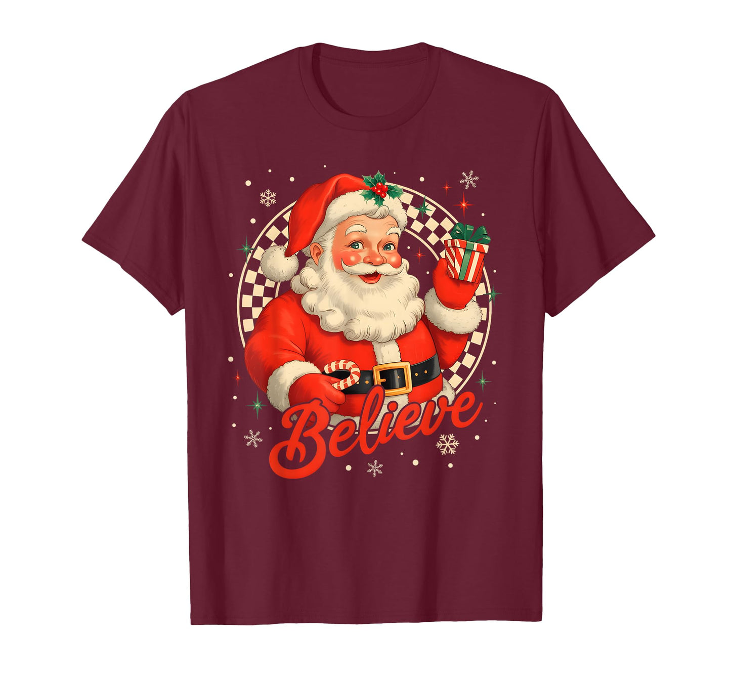 Vintage Santa Claus Believe Christmas Men Women Boys Girls T-Shirt