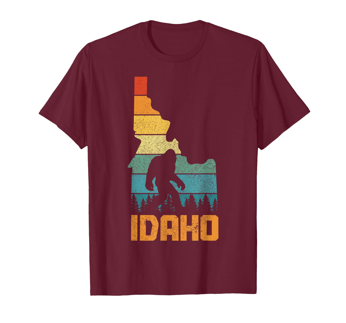 Idaho Bigfoot State Map Hunting Hunter Funny Pride Vintage T-Shirt