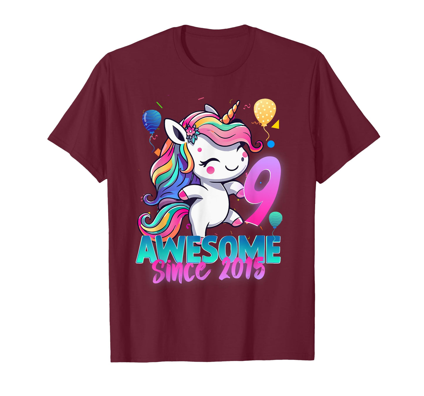 9th Birthday Girl Awesome Since 2015 9 Years Old Unicorn T-Shirt