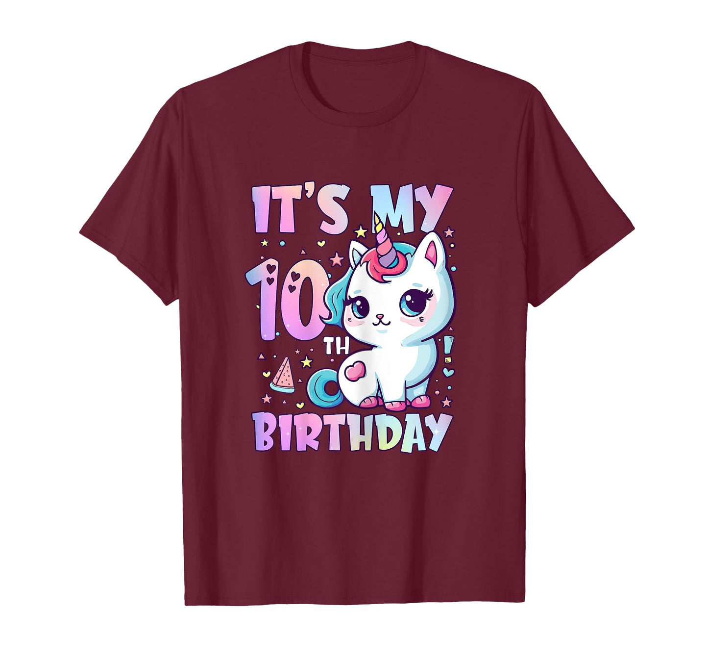 10th Birthday Shirt Girls 10 Year Old Cat Unicorn Birthday T-Shirt