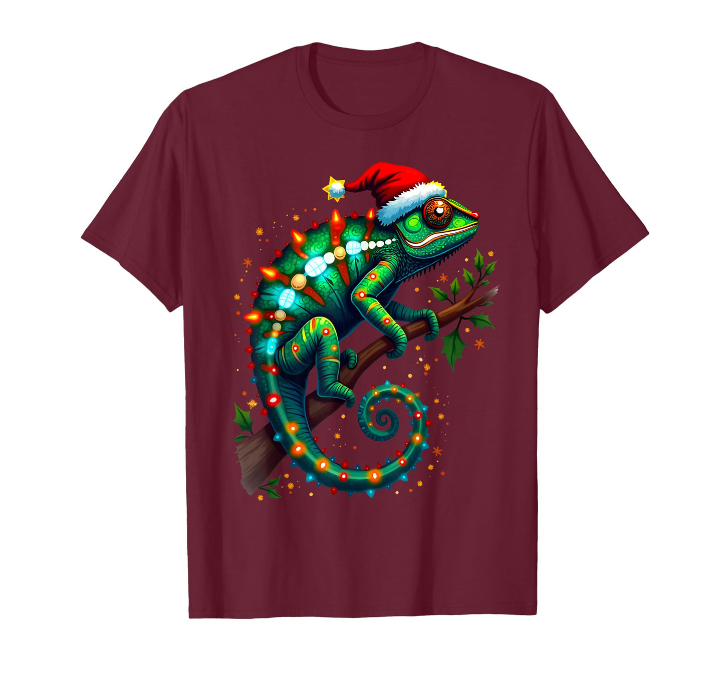 Chameleon Santa Hat Lights Christmas Cute Xmas Pajama T-Shirt