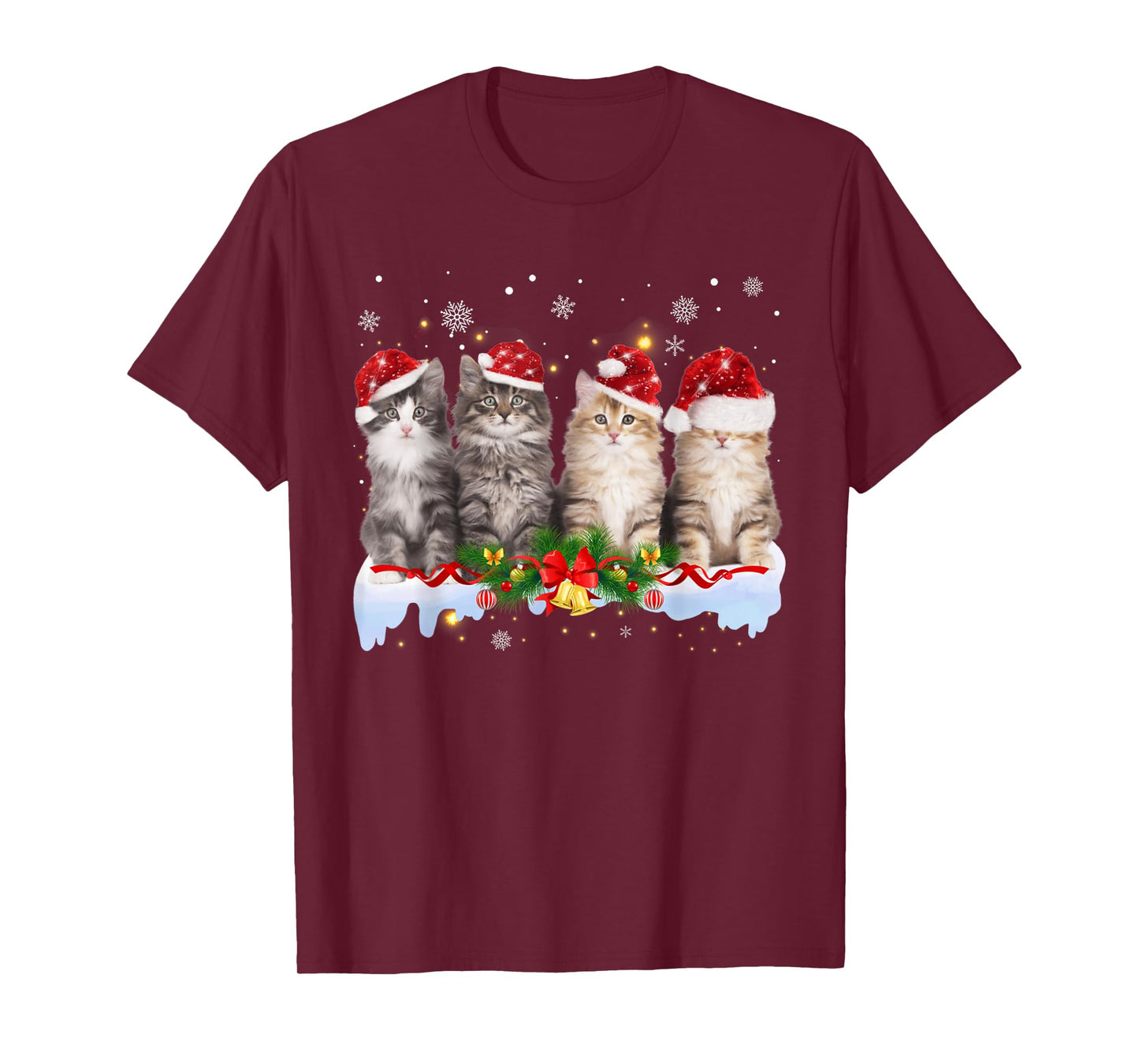 Cat Christmas Light Santa Hat Xmas Decorations Meowy Catmas T-Shirt
