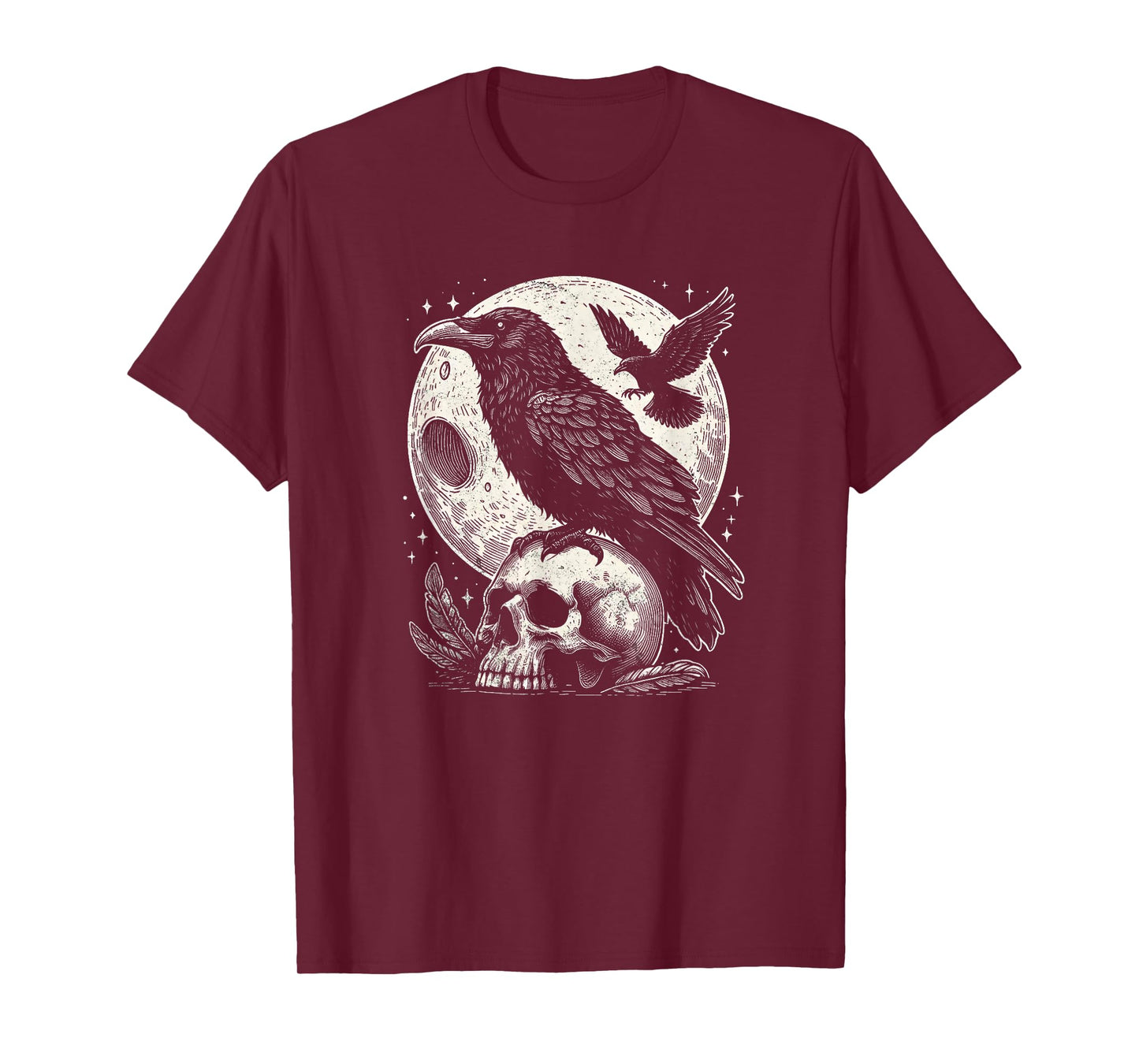 Gothic Raven Skull And Moon Art Crow Design T-Shirt