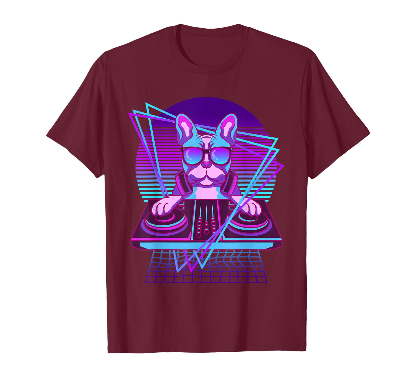 Vaporwave Bulldog DJ Turntable Sunglass French Bulldog Men Women T-Shirt
