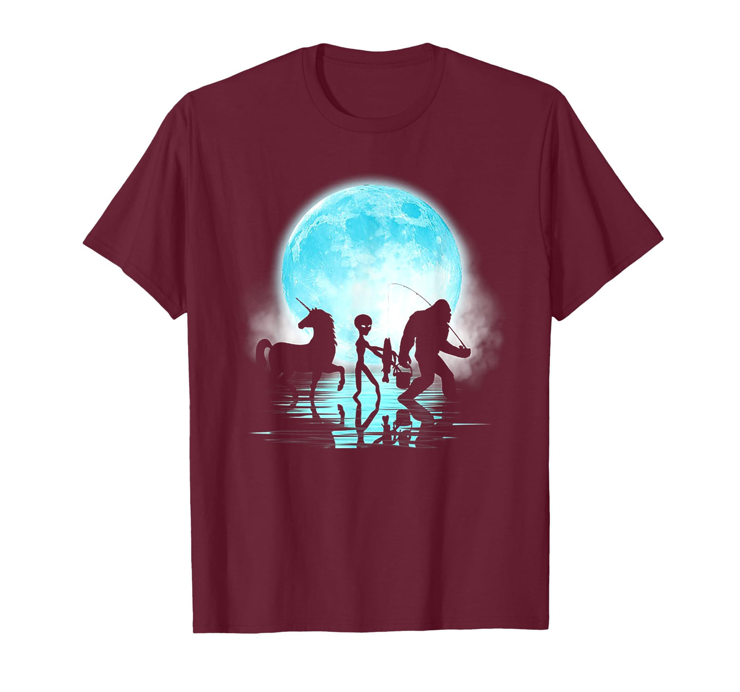 Funny Bigfoot Alien Unicorn Fishing T-Shirt