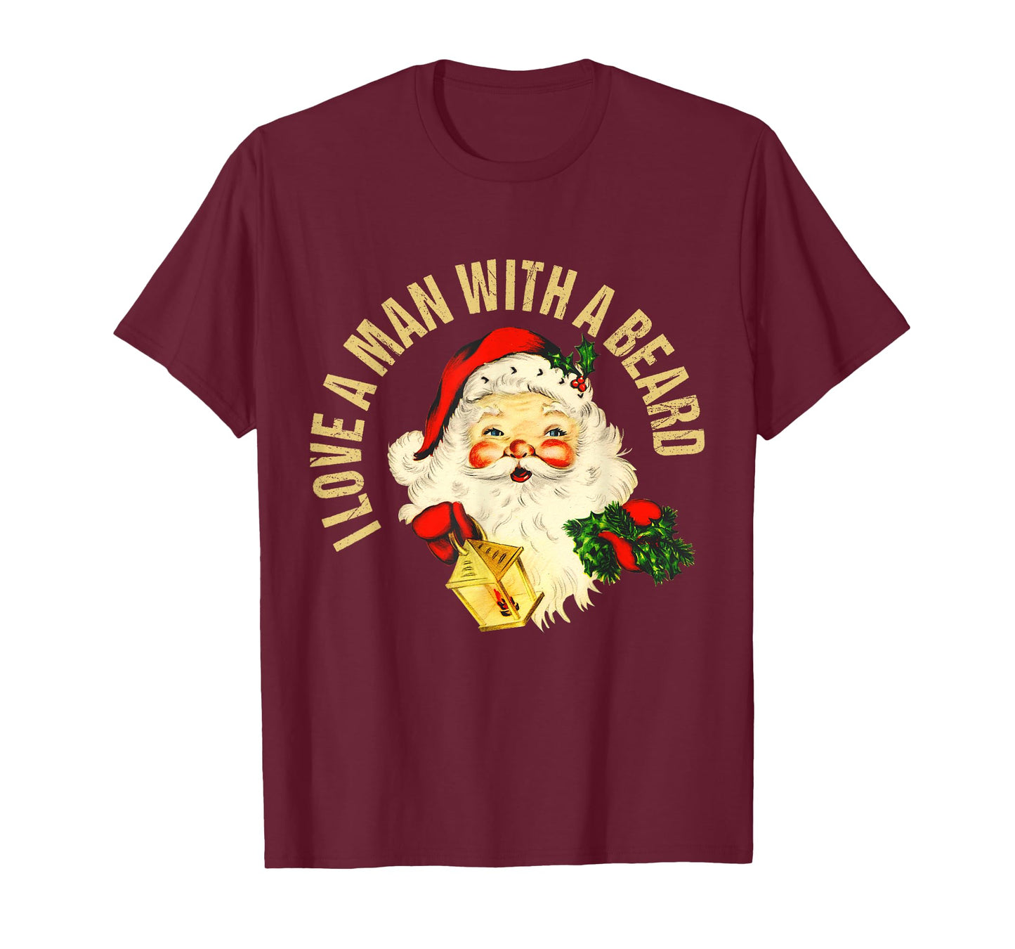 Funny Christmas Santa Beard I Love A Man With a Beard Xmas T-Shirt