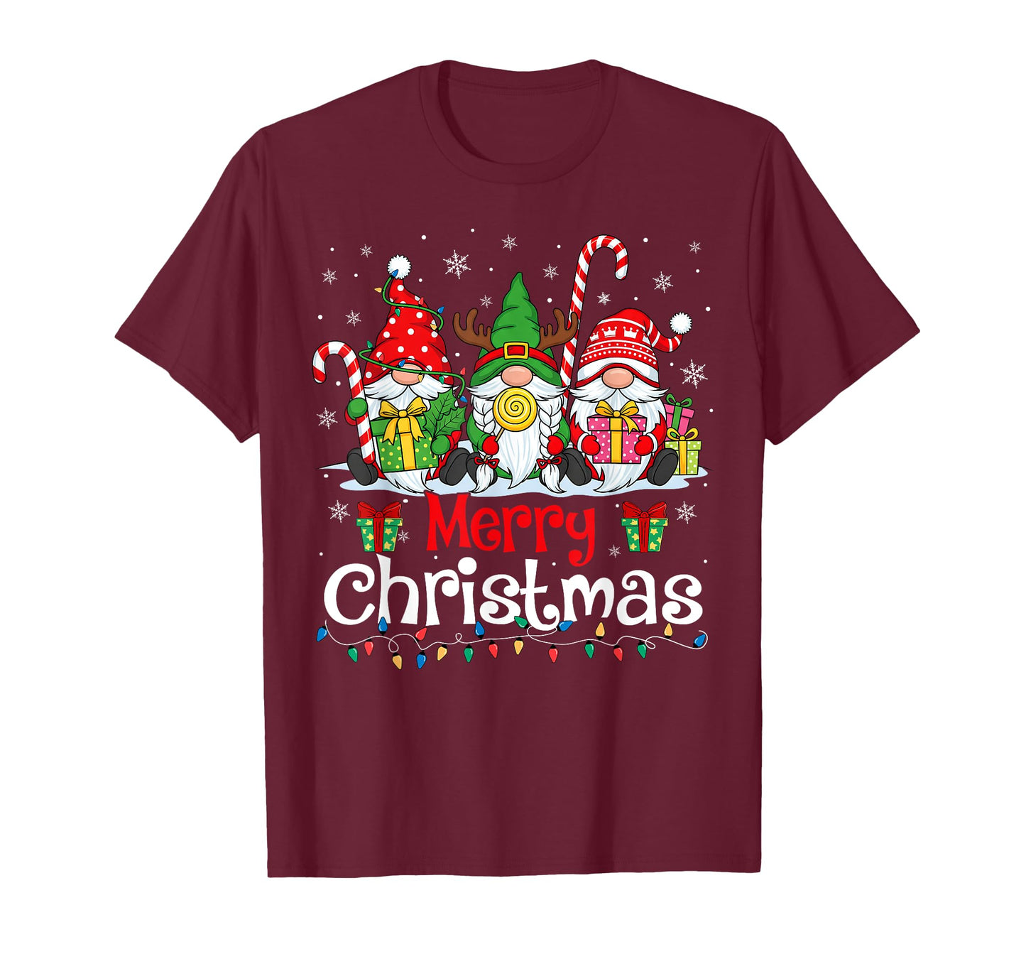 Cute Gnomes Merry Christmas Light Family Gnome Xmas Matching T-Shirt