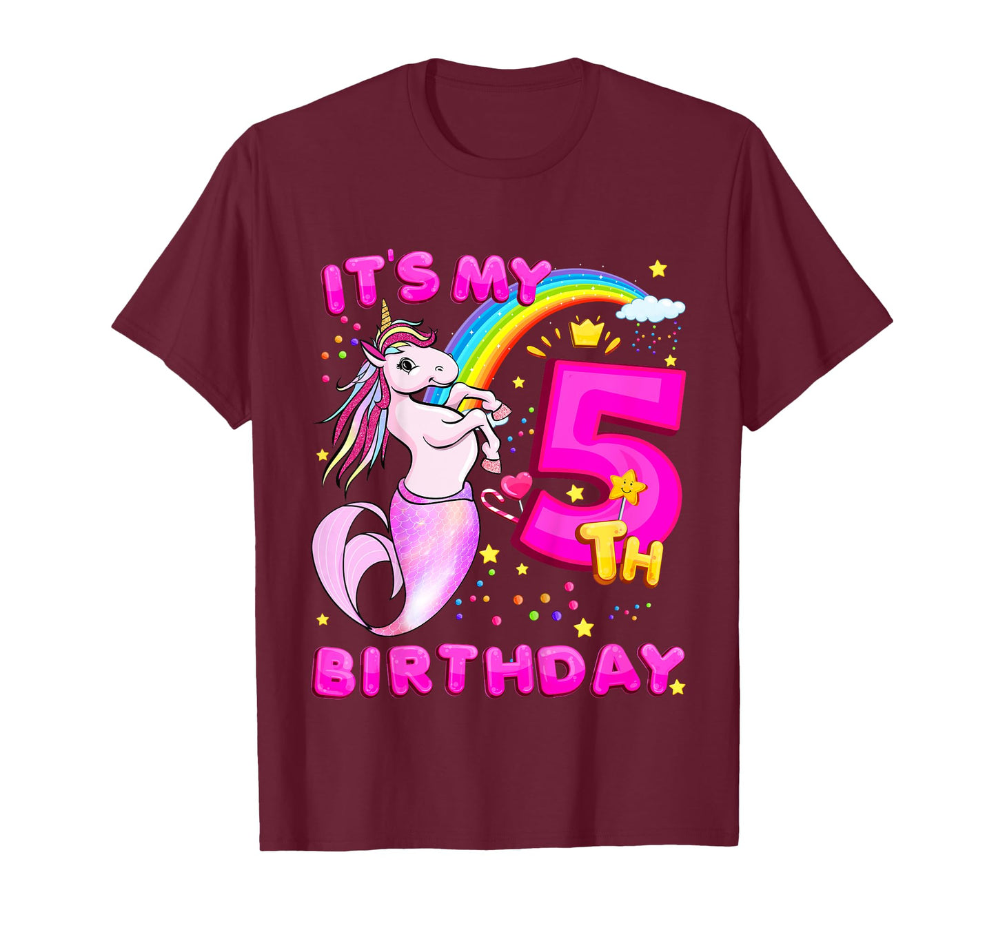5th Birthday Unicorn Mermicorn Mermaid Gifts For Girls T-Shirt