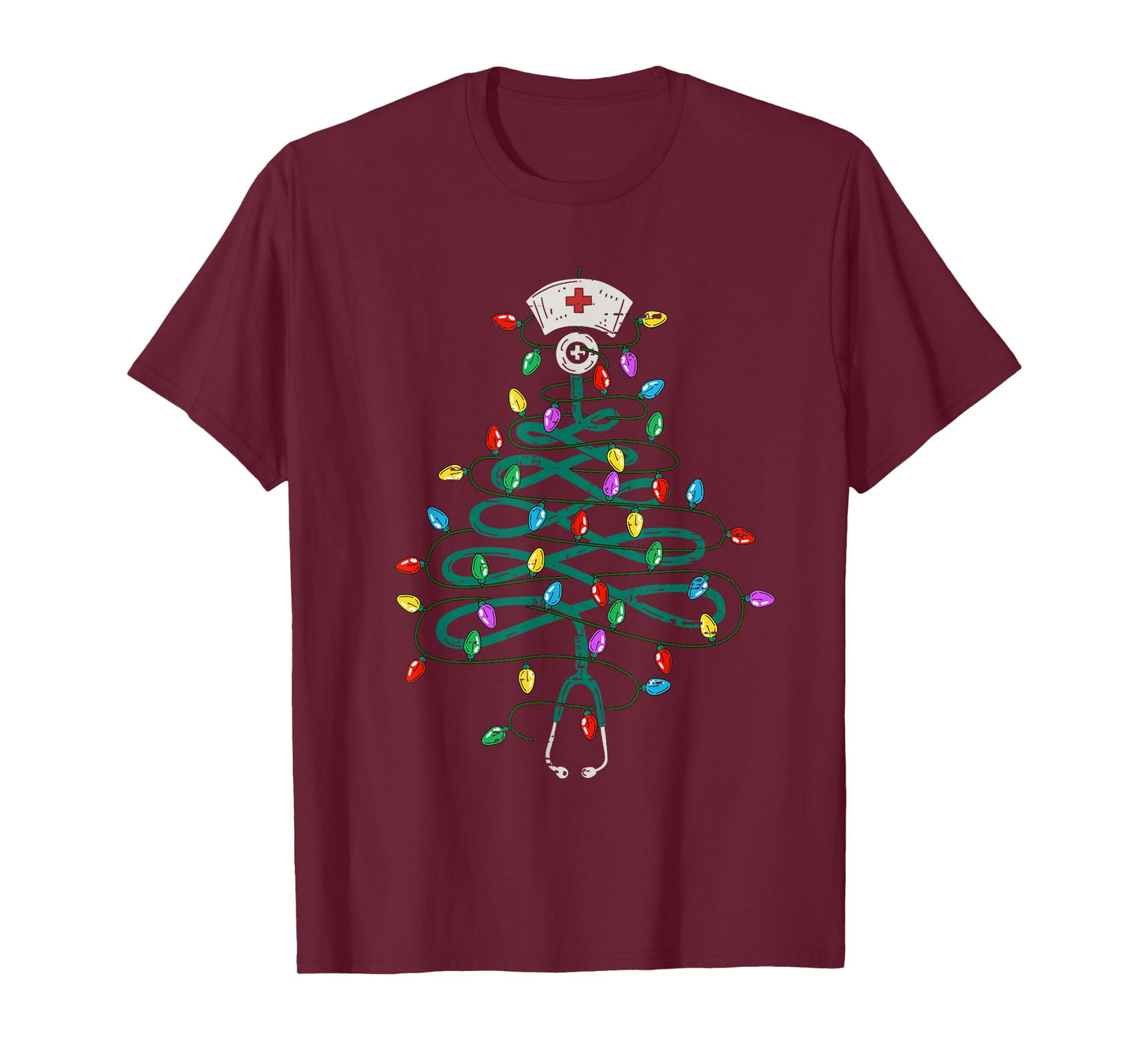 Stethoscope Christmas Tree Lights Nurse Christmas Scrub Top T-Shirt