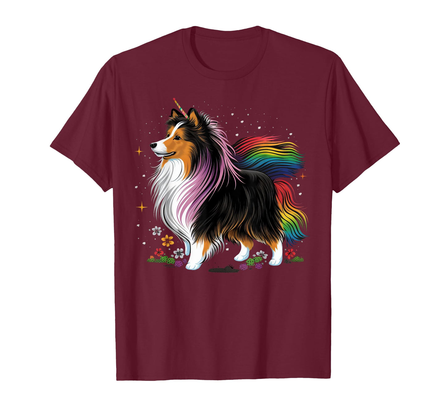 Sheltie Unicorn on Rainbow Unicorn Shetland Sheepdog Men Women Kids T-Shirt