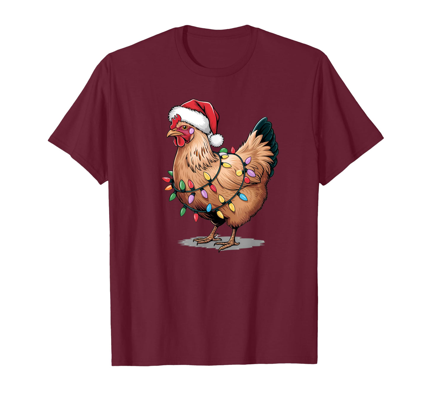 Funny Christmas Chicken Christmas Lights Kids Women Men T-Shirt