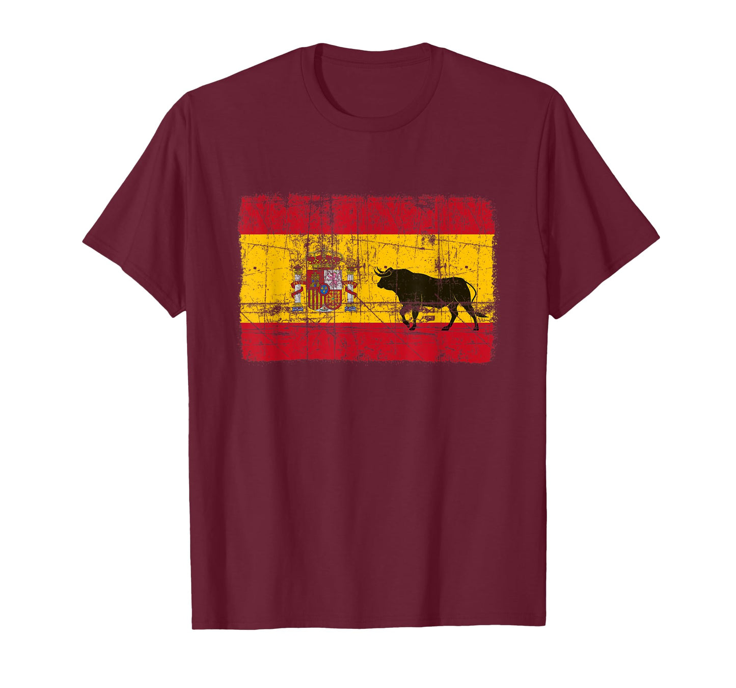 Spain Spanish Flag Bull El Matador Distressed Graphic Black T-Shirt