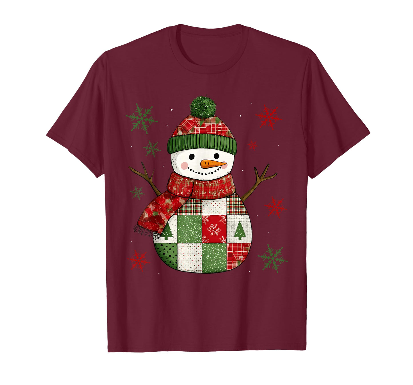 Patchwork Snowman Retro Funny Christmas Snowman Holiday Xmas T-Shirt