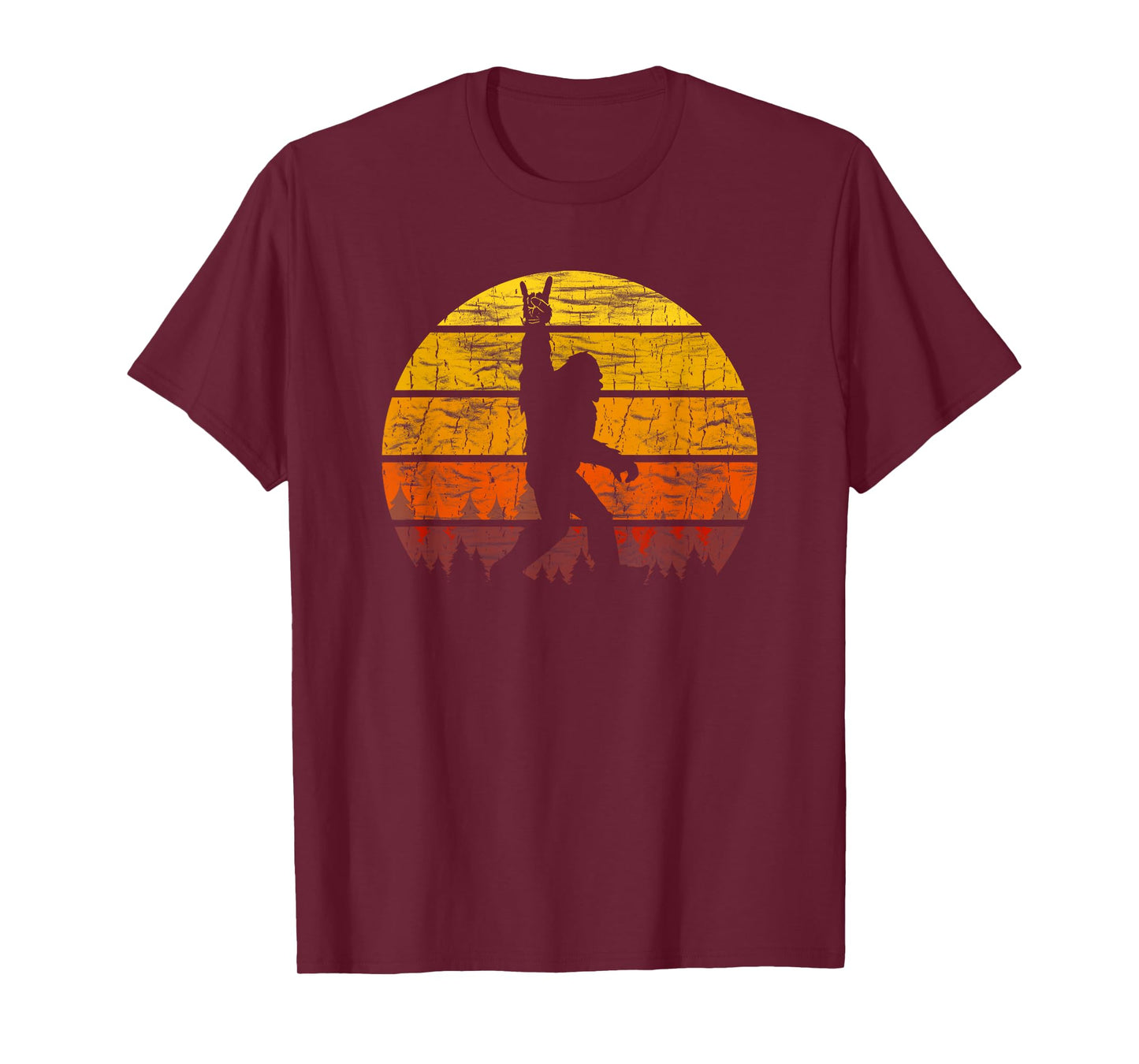 Retro Bigfoot Rock On Silhouette Sunset Believe 80s Graphic T-Shirt