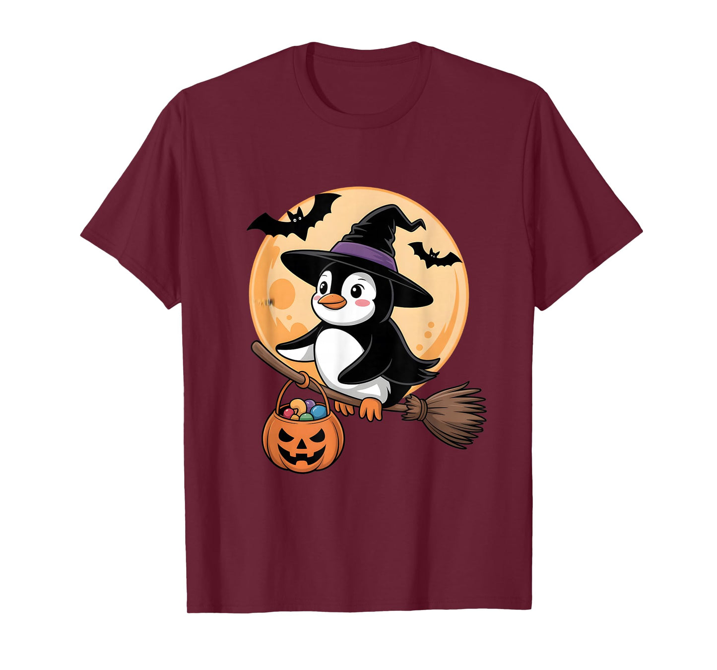 Penguin Witch Hat Pumpkin Halloween Costume Men Women Kids T-Shirt
