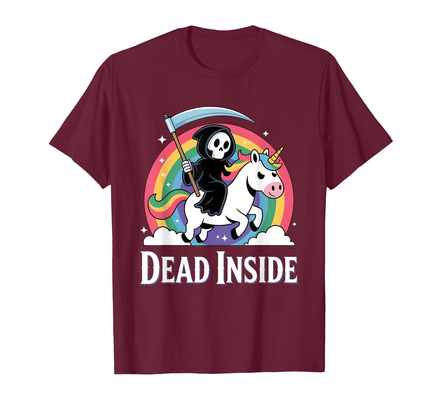 Cute Grim Reaper Rainbow Unicorn Dark Humor Dead Inside T-Shirt
