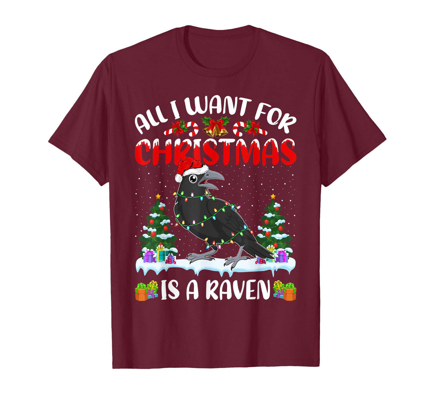 Funny Santa Hat All I Want For Christmas Is A Raven T-Shirt