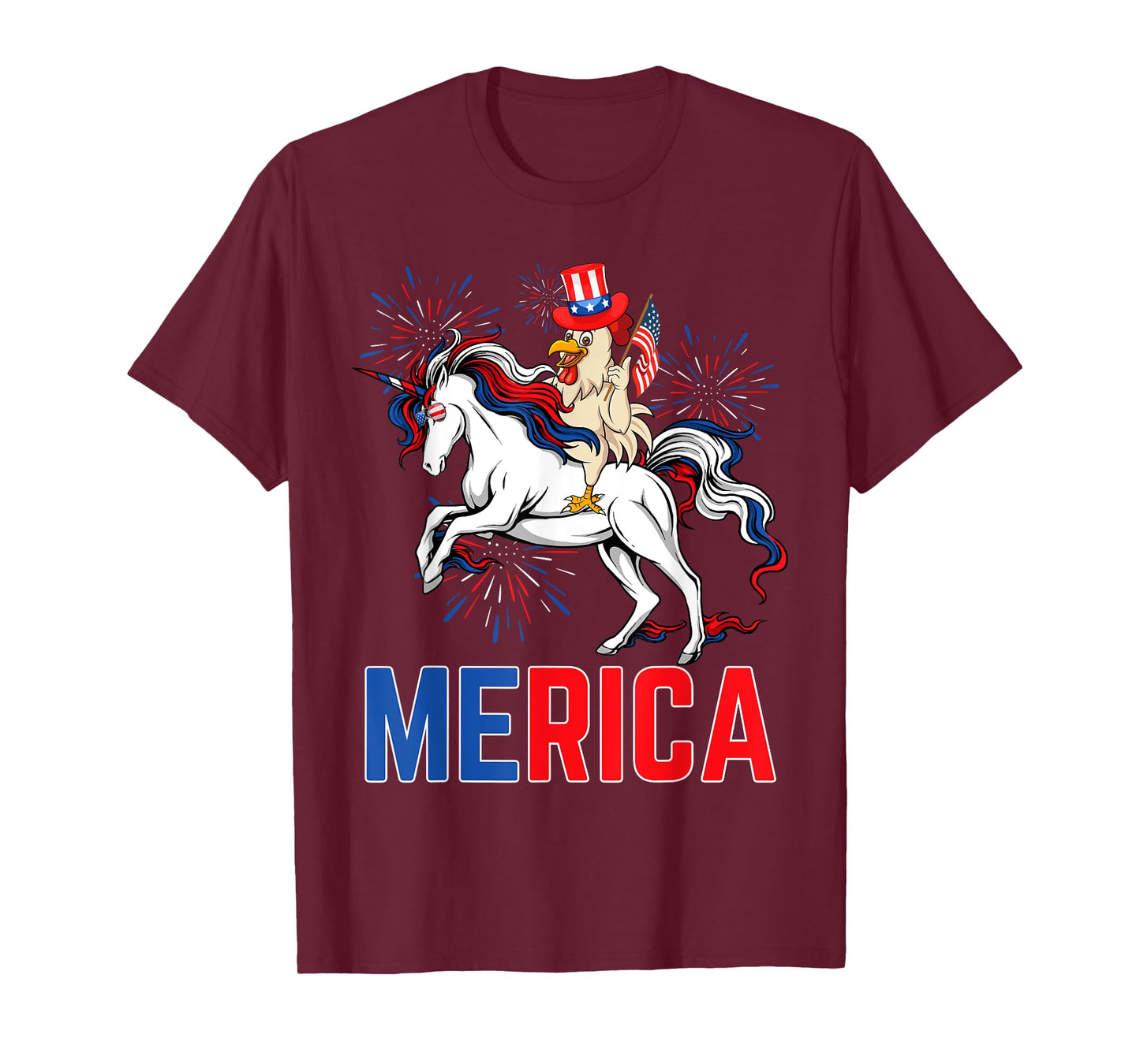 Funny Merica Chicken Unicorn American Flag Happy 4th Of July T-Shirt