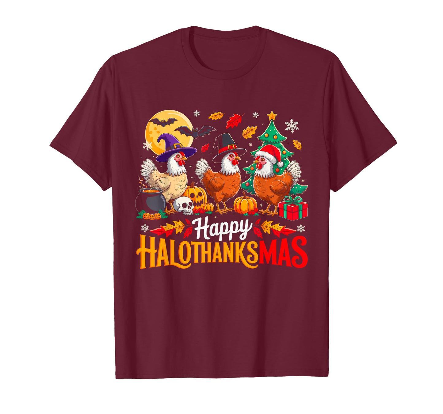 Happy HalloThanksMas Funny Chicken Animal Lovers Farmer T-Shirt