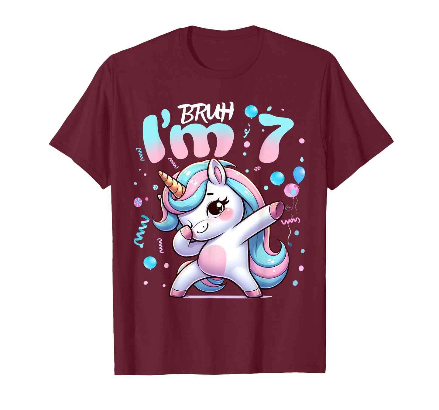 7th Birthday Girl Dabbing Unicorn Bruh I'm 7 Years Old Girls T-Shirt