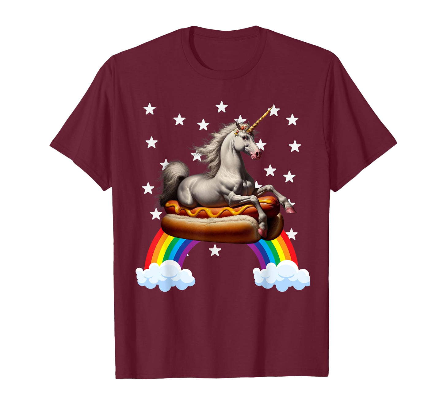 Unicorn Riding Hot Dog Boys Girls Women Kids Teen Mother Mom T-Shirt