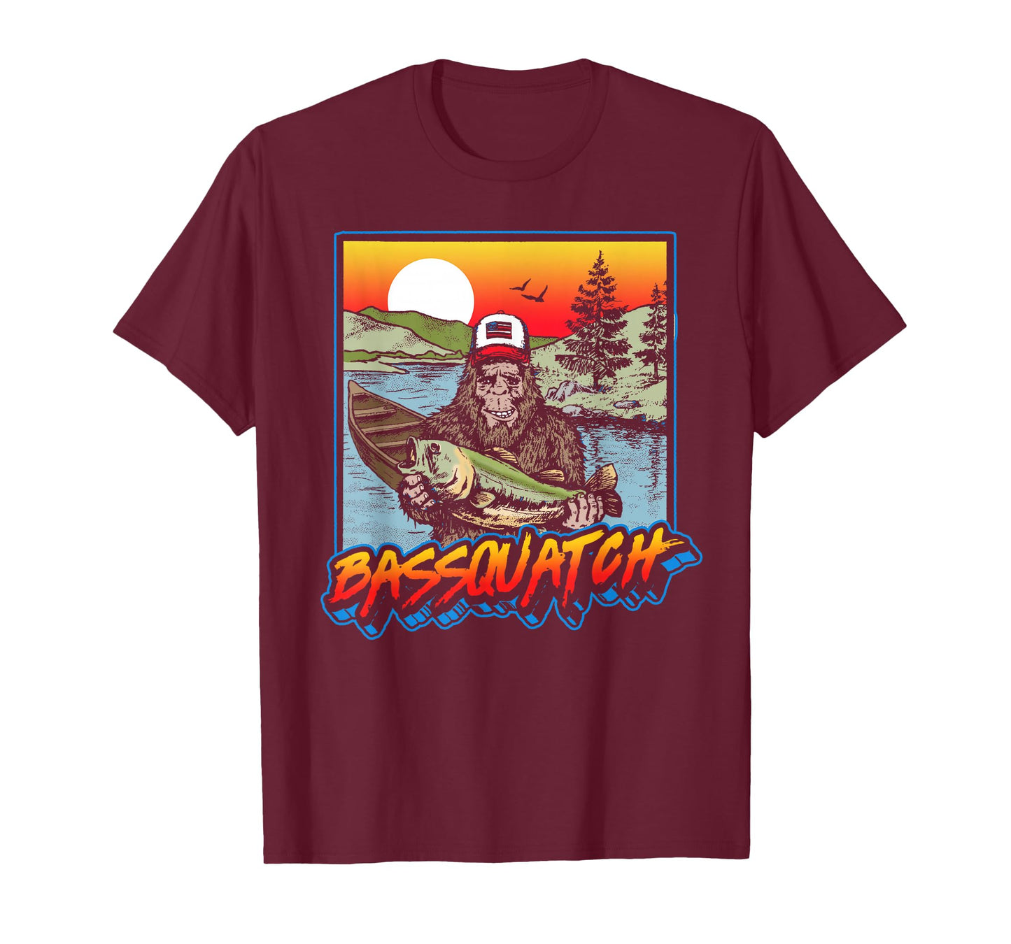 Bassquatch! Funny Bass Fishing Sasquatch Retro 80s T-Shirt