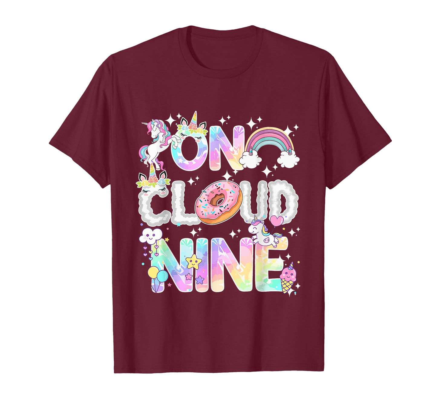 On Cloud Nine Unicorn Donut Birthday Shirt, 9th Birthday T-Shirt