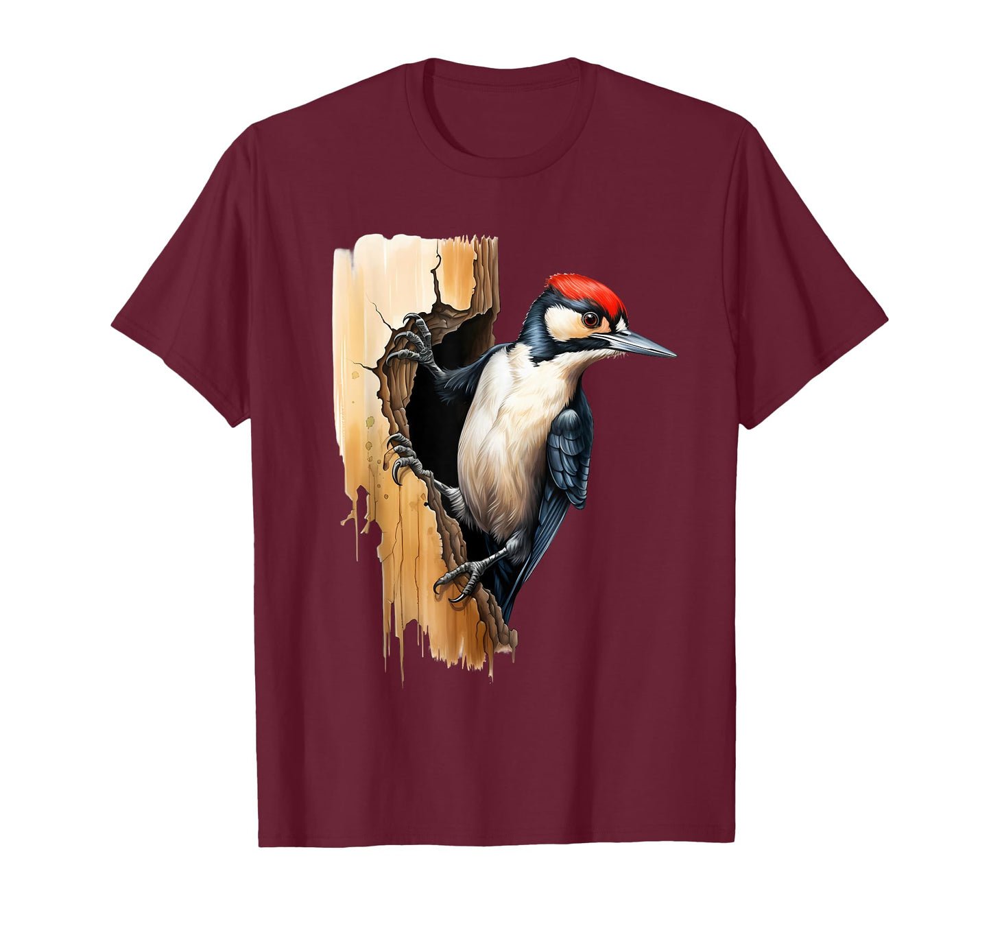 Woodpecker Wall Drawing Nature Wildlife Motif Animal Print T-Shirt