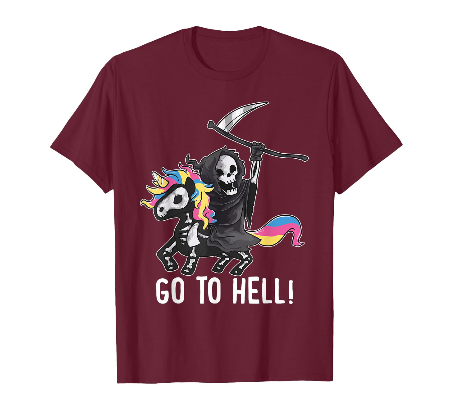 Gehe zum Hölle Unicorn Sugar Skull Grim Reaper Halloween T-Shirt